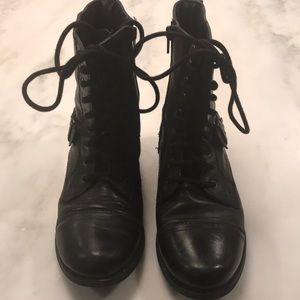 Nine West Black Leather Side Zip lace up Boots-7M